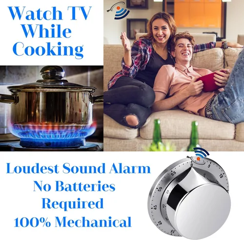 Vista 6 de Albayrak Temporizador de cocina, temporizador de cocina de chef con alarma fuerte, no requiere baterías, 100% mecánico, respaldo magnético