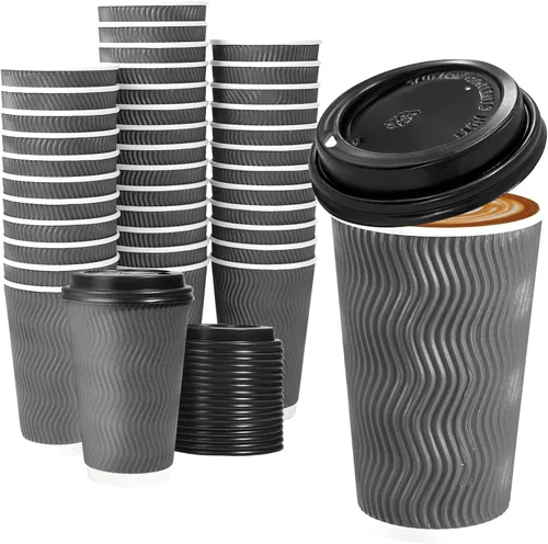 Vista 7 de Lamosi Paquete de 50 tazas de café desechables aisladas de 12 onzas con Gris