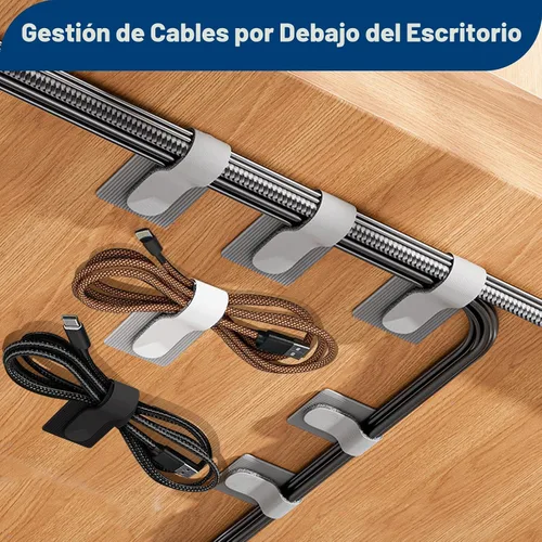 Vista 2 de Abnii 50 PIEZAS Abrazaderas de Cable con Gancho y Bucle, Gestión de Cables Bajo el Escritorio, Clips de Organización de Cables Autoadhesivos