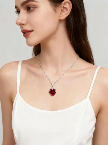 Vista 3 de STARCHENIE Heart Garnet Necklace Earrings for Women 925 Sterling Silver Lover Heart Leverback Earrings Birthstone Pendant Jewelry Gift Set for Her