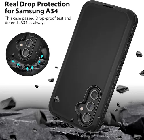Vista 2 de Jiunai Funda para Samsung Galaxy A34, resistente, a prueba de golpes, de doble capa, protección de puerto, híbrida, resistente, para Samsung Galaxy