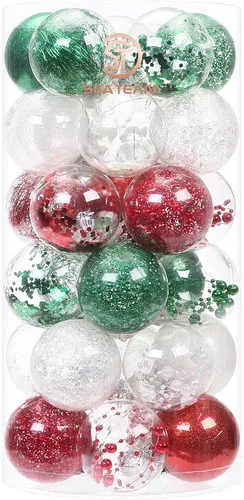 Vista 32 de Sea Team Juego de bolas de Navidad de plástico transparente, inastillables, varios tamaños, bolas decorativas de Navidad con decoraciones delicadas