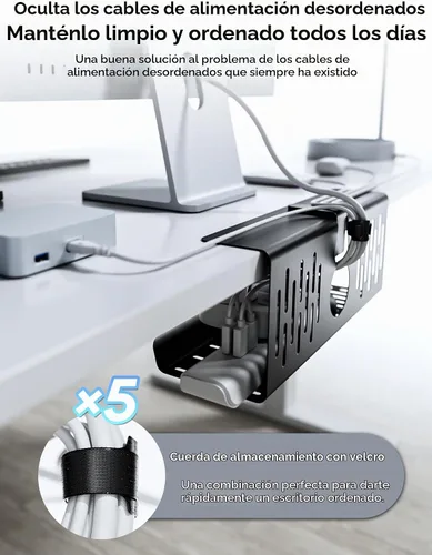 Vista 5 de NODOCA Bandeja de gestión de cables para debajo del escritorio sin perforación, gestión de cables de 14'', abrazadera sin perforaciones, bandeja
