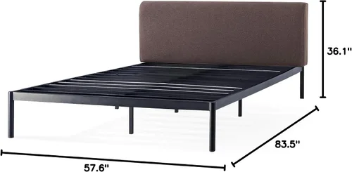 Vista 9 de Mellow BREE - Cama de plataforma de metal con cabecera tapizada curva, listones de acero, fácil montaje, marrón expreso, tamaño matrimonial Marrón