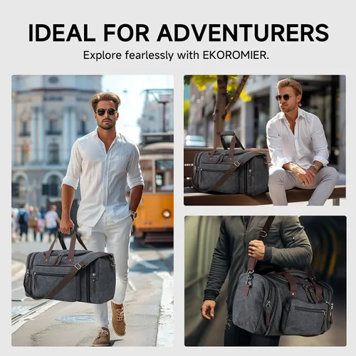 Vista 3 de Bolsa de lona expandible para hombres de viaje, bolsa de viaje para el fin de semana, bolsa de viaje para hombre, bolsa de lona para gimnasio