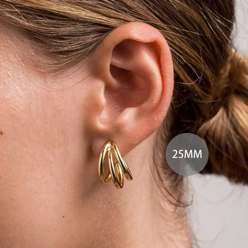 Vista 76 de Aretes de aro gruesos de oro para mujer, chapados en oro de 14 quilates, aretes de aro triple, hipoalergénicos, a la moda, aretes de aro gruesos