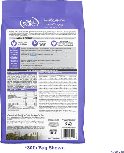 Vista 2 de NutriSource Alimento para Cachorros, Hecho con Harina de Pollo y Arroz, Raza Pequeña, con Granos Integrales, 30 LB, Comida Seca para Perros