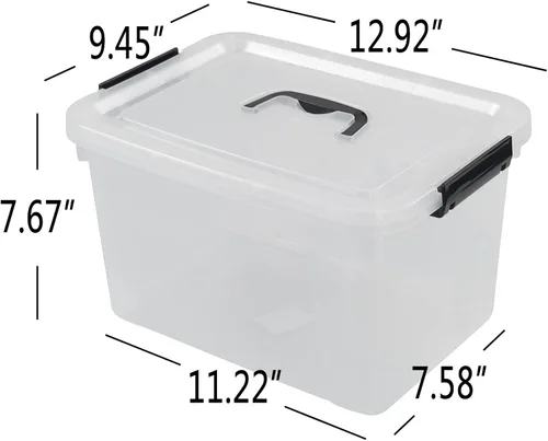 Vista 6 de 4 paquetes de contenedores de almacenamiento de plástico con tapa de 10 L, caja de almacenamiento transparente con asa