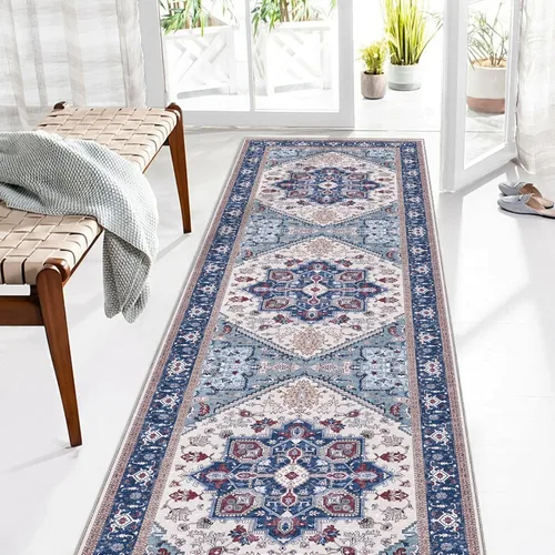 Vista 321 de OPPODREAM Alfombras suaves, pequeñas y lavables con parte trasera antideslizante, alfombra de cachemira sintética de pelo bajo, 2 x 3 pies, azul