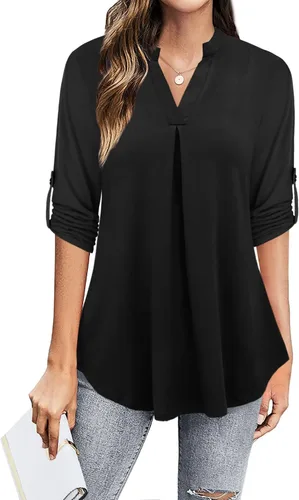 Vista 2 de Ninedaily Blusas de gasa con cuello en V y manga 34 para mujer