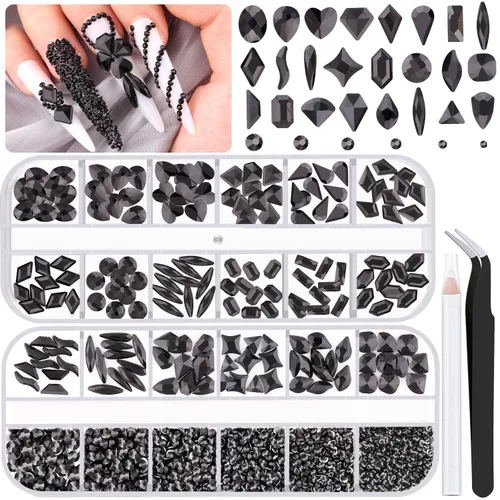 Vista 22 de Kit de pedrería para uñas BELLEBOOST, 15ml de pegamento de gel con strass + gemas coloridas + cristales de vidrio flatback AB y gemas transparentes