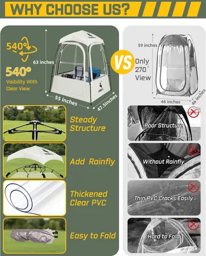 Vista 2 de Pod All Weather Sports Tent, Outdoor Pop Up Bubble Clear 540° View Winter Tent for 1-2 Person, Instant Cold Weather Shelter with Rainfly for Soccer