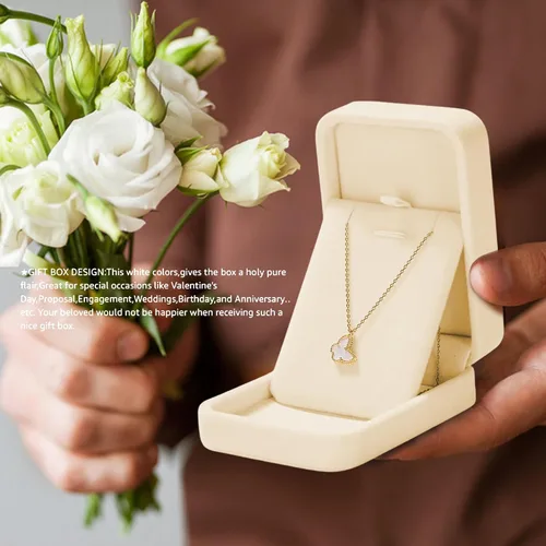 Vista 7 de HESSION Juego de 2 joyas de terciopelo con colgante de collar, caja de regalo, caja de compromiso de boda (albaricoque)