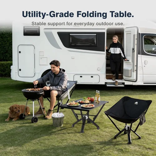 Vista 3 de Mesa de camping plegable: diseño estable de aluminio enrollable, estructura de soporte sólida, mesa portátil al aire libre para acampar, cocinar, RV