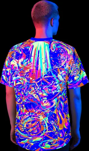 Vista 4 de aofmoka - Camiseta ultravioleta hecha a mano reactiva a luz negra con impresión decorativa