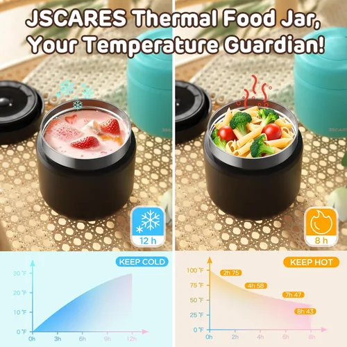 Vista 6 de JSCARES Frascos de Comida Aislados para Niños de 12oz para Comida Caliente, Frasco Térmico de Comida de Sopa de Boca Ancha Contenedor Térmico