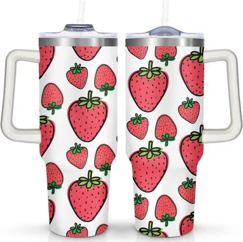 Vista 14 de Sunmdecor Vaso de 40 onzas con asa y pajitas de silicona, vaso aislado de café con asa, vaso de 40 onzas con asa