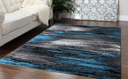 Vista 14 de Masada Rugs, Alfombra moderna y contemporánea, azul, gris y negro (2 pies x 3 pies)