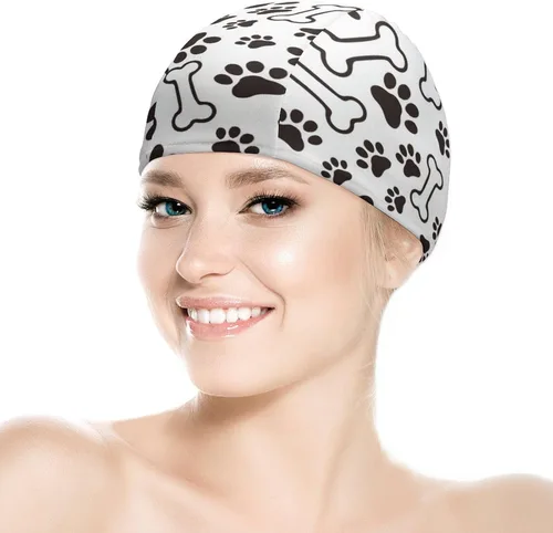 Vista 5 de Gorro de natación unisex con diseño de pata de perro y lazo, impermeable, para pelo largo y corto