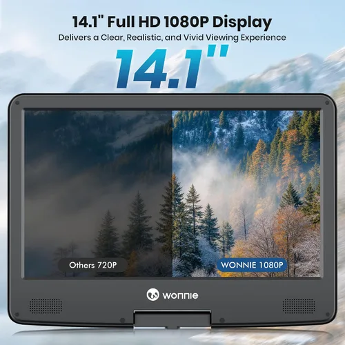 Vista 2 de WONNIE Reproductor Blu Ray portátil de 16.9 pulgadas con pantalla giratoria grande Full HD de 14.1 pulgadas 1080P, reproductor de DVD Blu-ray