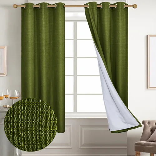 Vista 104 de Diraysid Cortinas 100% opacas de lino beige para dormitorio, con ojales, aislamiento térmico, cortinas de oscurecimiento de habitación
