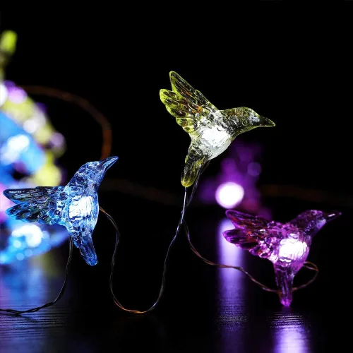 Vista 4 de WSgift Guirnalda de luces decorativas de colibrí, 13.85 pies, 40 luces LED blancas frías resistentes a la intemperie, funciona con pilas, 8 modos