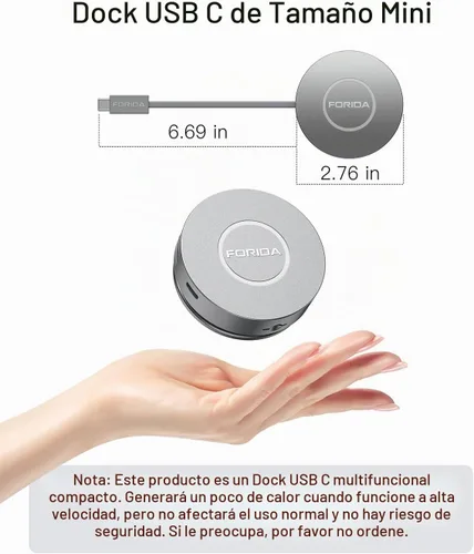 Vista 7 de Estación de acoplamiento Micro USB C Dual HDMI Monitor FORIDA USB C a USB Hub con 1 Gbps Ethernet 100W Power Delivery Lector de tarjetas Micro SD