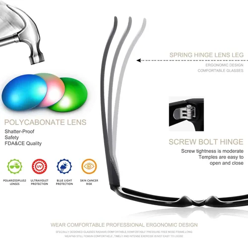 Vista 4 de FEIDUSUN Lentes de sol polarizados para hombre y mujer, lentes de sol retro negros para conducir, pescar, protección UV