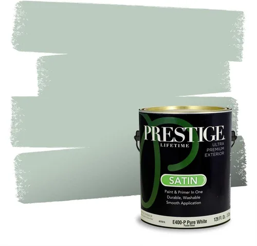 Vista 162 de Prestige Paints - Pintura exterior e imprimación en uno, 1 galón, plano, compatibilidad comparable con el color menta «Whipped Mint» de Behr