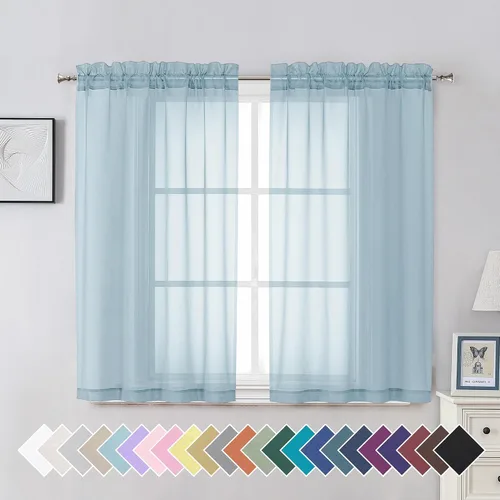 Vista 198 de Aiyufeng 2 paneles de cenefa transparente negra de 14 pulgadas de largo, cortinas cortas negras transparentes para dormitorio, cortinas de cocina