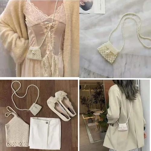 Vista 2 de Mini bolso de la moneda del bolso de la perla del bolso cruzado del bolso del bolso del hombro para las mujeres, Blanco-t