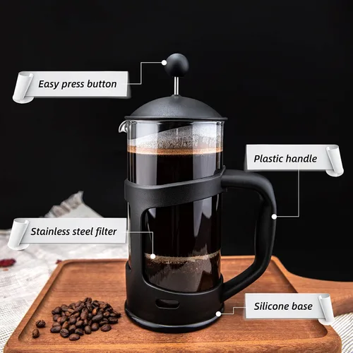 Vista 9 de RAINBEAN Mini Cafetera Francesa de Prensa, 1 Taza, 350 ml, Máximo Sabor con Filtro de Acero Inoxidable - Pequeña