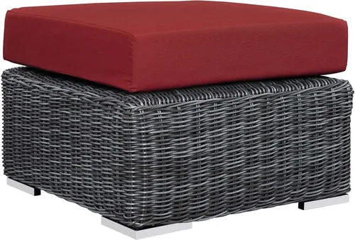 Vista 6 de Modway Summon - Otomana cuadrada de mimbre para patio al aire libre Sunbrella en lona toscana