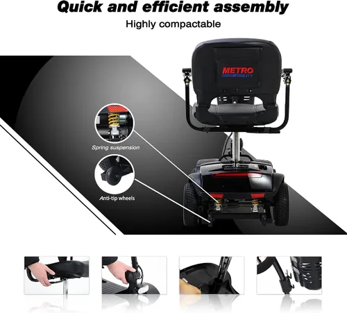 Vista 5 de Metro Mobility Scooter, scooter de movilidad de 4 ruedas para adultos/personas mayores, capacidad de 300 libras, con cargador y 2 baterías Negro