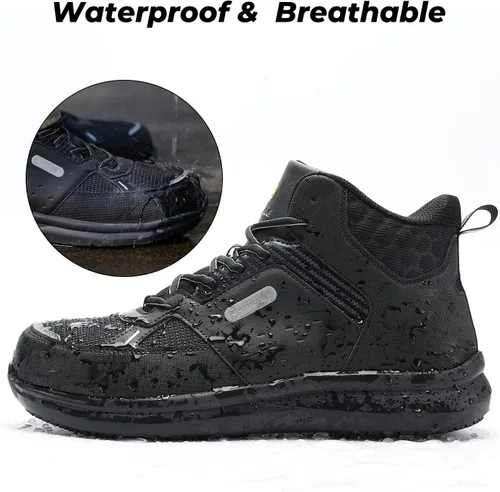 Vista 3 de FitVille Botas de trabajo anchas para hombre, puntera compuesta, zapatos de seguridad para el trabajo, botas de trabajo antideslizantes