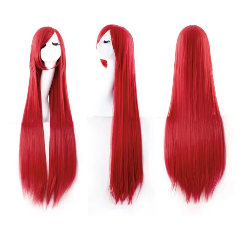 Vista 3 de MapofBeauty - Peluca para anime de 40 pulgadas de largo y lisa para fiesta de cosplay (rojo)