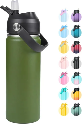 Vista 20 de Fijinhom Botella de agua aislada de acero inoxidable de 18 oz, de boca ancha, de doble pared, con vacío, con pajita de silicona, a prueba de sudor
