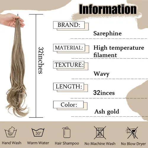 Vista 2 de Extensión de cola de caballo de 32 pulgadas, flexible y envolvente, extensión de cabello sintético largo y rizado, extensiones de cabello natural