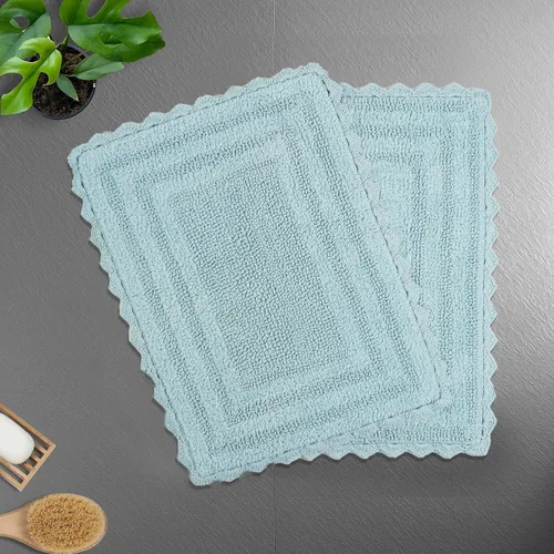 Vista 9 de TreeWool - Alfombras de baño con borde de ganchillo reversible en algodón de felpa (paquete de 2)