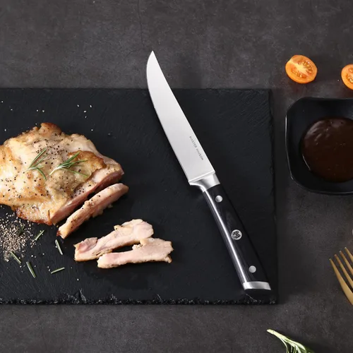 Vista 7 de Master Maison Juego de 4 cuchillos de carne de 5 pulgadas ultra premium 4 cuchillos alemanes de acero inoxidable sin dentar + caja de regalo