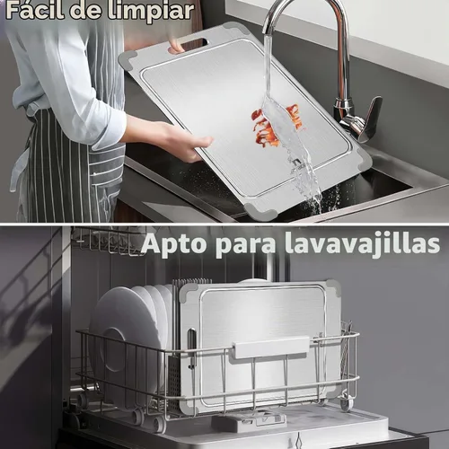 Vista 5 de Tabla de cortar de titanio puro de 12 x 8 pulgadas con ranura y esquina de silicona