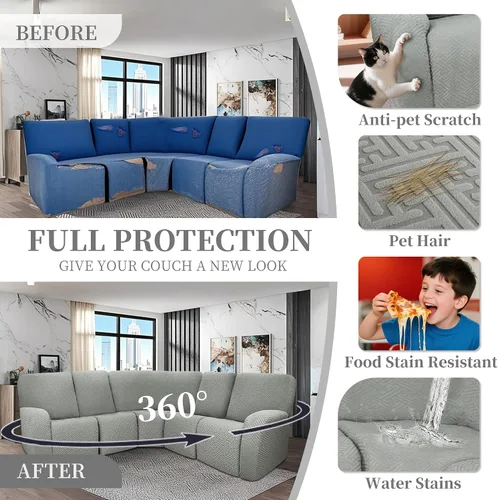 Vista 6 de Fundas 100% impermeables para sofá reclinable seccional, fundas para sofá reclinable en forma de L, funda para sofá seccional de esquina