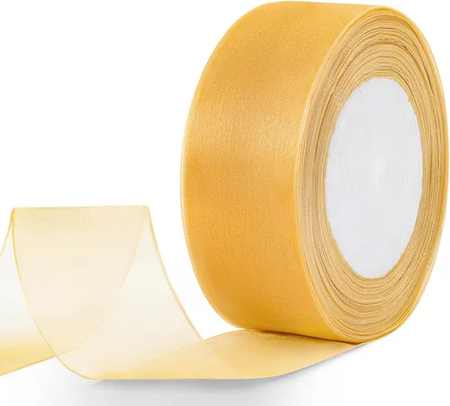 Vista 24 de Cinta de purpurina dorada de 1 pulgada x 25 yardas, cinta de tela metálica brillante para manualidades, envoltura de regalos, bodas, decoración