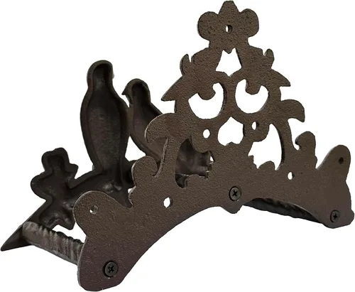 Vista 4 de Soporte para manguera de jardín de hierro fundido resistente para manguera de agua, montaje en pared exterior, estante decorativo de metal sólido