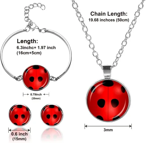 Vista 2 de FKOJMH Lindo conjunto de mariquita roja, pulsera de mariquita, aretes de mariquita, collar de mariquita, joyería de mariquita, meráculas, joyería