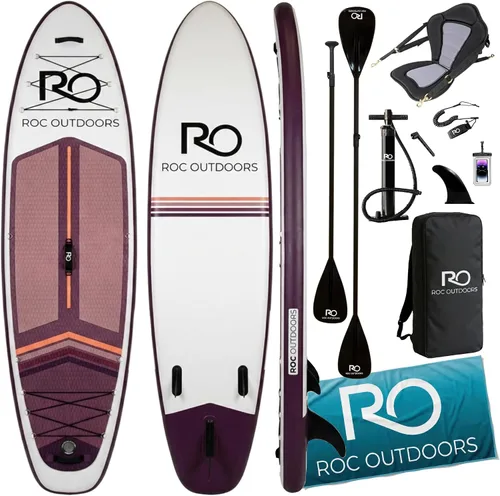 Vista 22 de Roc Tabla de remo inflable con accesorios y mochila de alta calidad, cubierta antideslizante, bolsa impermeable, correa, remo y bomba de mano.