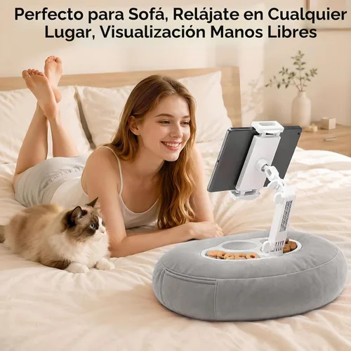 Vista 3 de Soporte de almohada para tableta para cama y sofá, soporte manos libres para Kindle y iPad con brazo ajustable de 360°, almohada de regazo suave