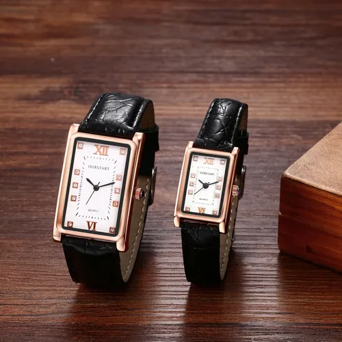 Vista 2 de Avaner Reloj cuadrado de cuero para pareja reloj de pulsera rectangular de cuarzo analógico vintage para hombres y mujeres