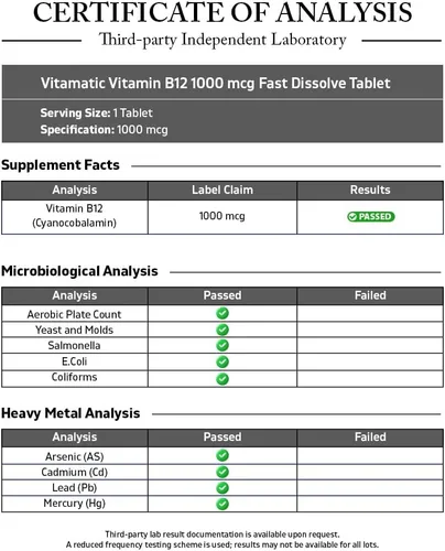 Vista 3 de Vitamatic Vitamina B12 1000 mcg de disolución rápida - 365 tabletas - Sabor natural de bayas - Apoya el metabolismo energético y la salud