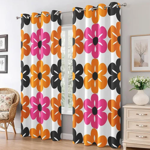 Vista 9 de Groovy Heart Curtains for Living Room 84 Inch Length, 60S 70S Retro Blackout Curtains Bedroom Decor, Hippie Orange Aesthetic Grommet Thermal Black